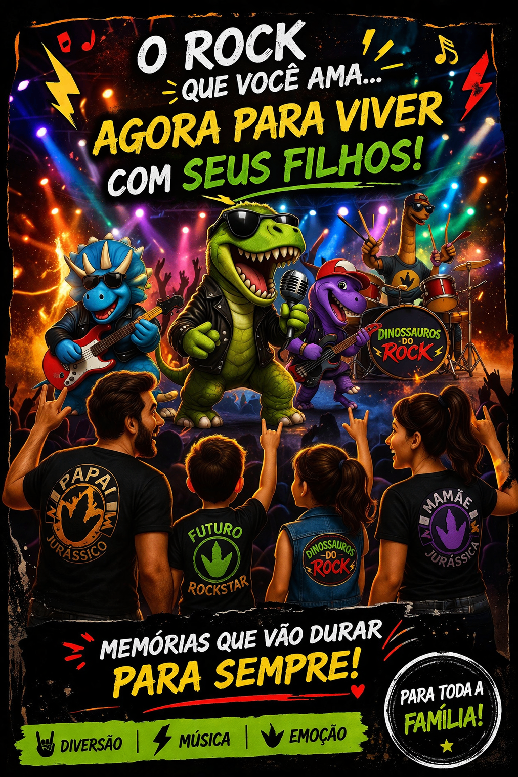 Poster familiar dos Dinossauros do Rock